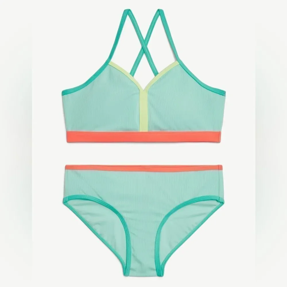 Justice Girls 2pc Bikini Blue & Pink Set(Size Small 7/8)